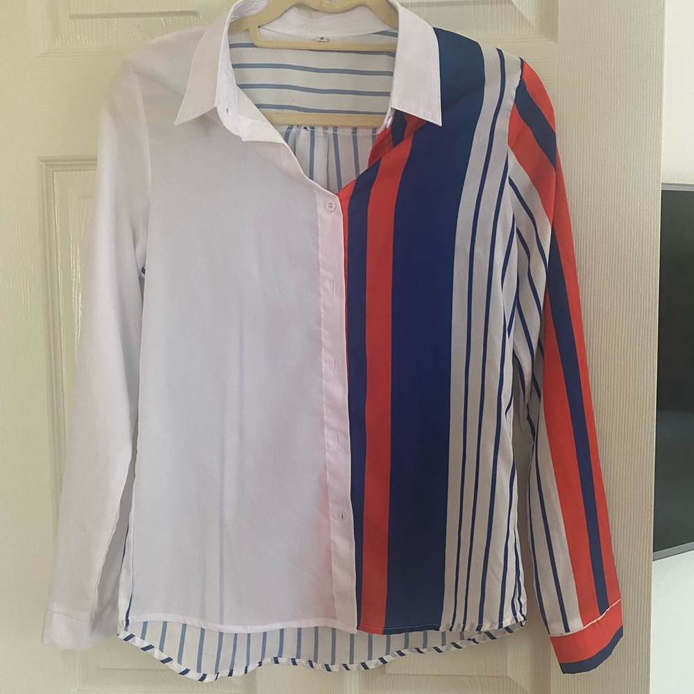 Striped collar shirt blouse